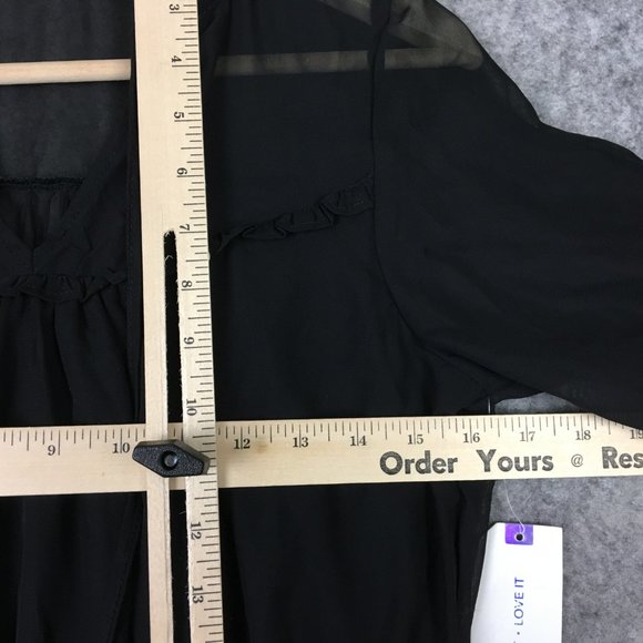 Almost Famous Dress S Long Sleeve Black Chiffon Belted A Line V Neck Casual - Picture 10 of 16